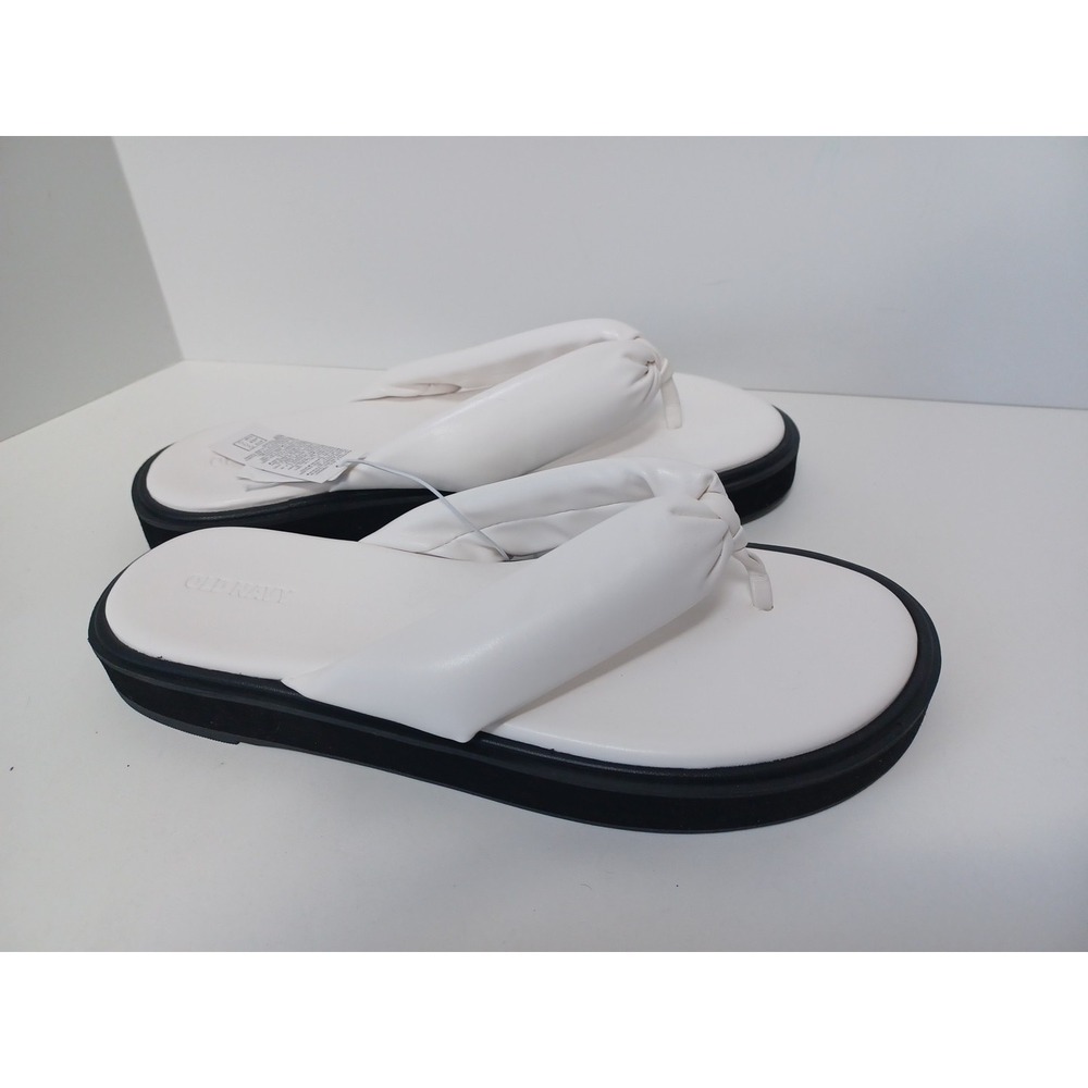 Women's Thong Platform Flip Flops Sandals Bone‎ White w/Black Soles, Size 9 NWT - Picture 3 of 5